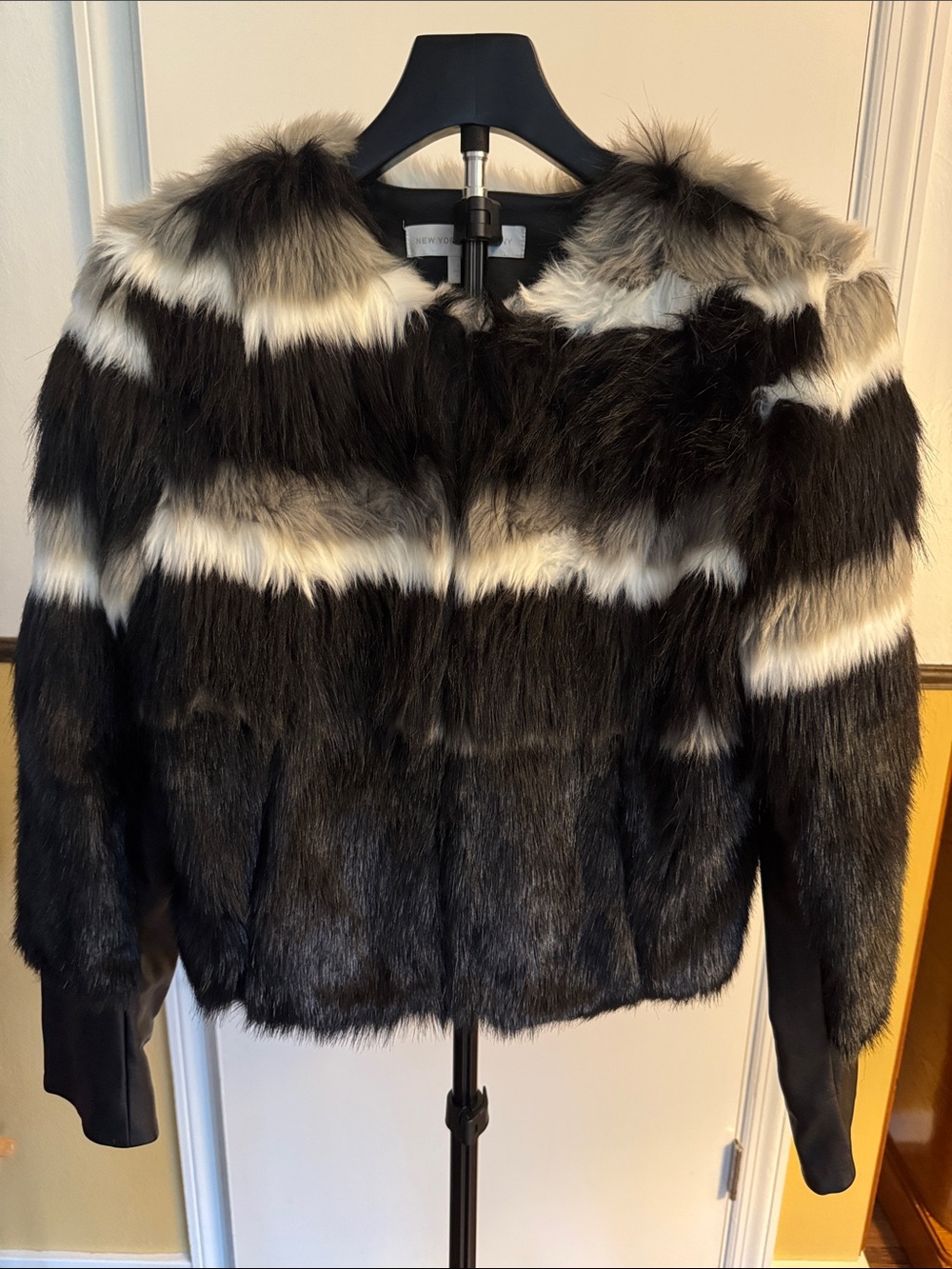 Faux Fur Short Jacket in Black & White - Womens